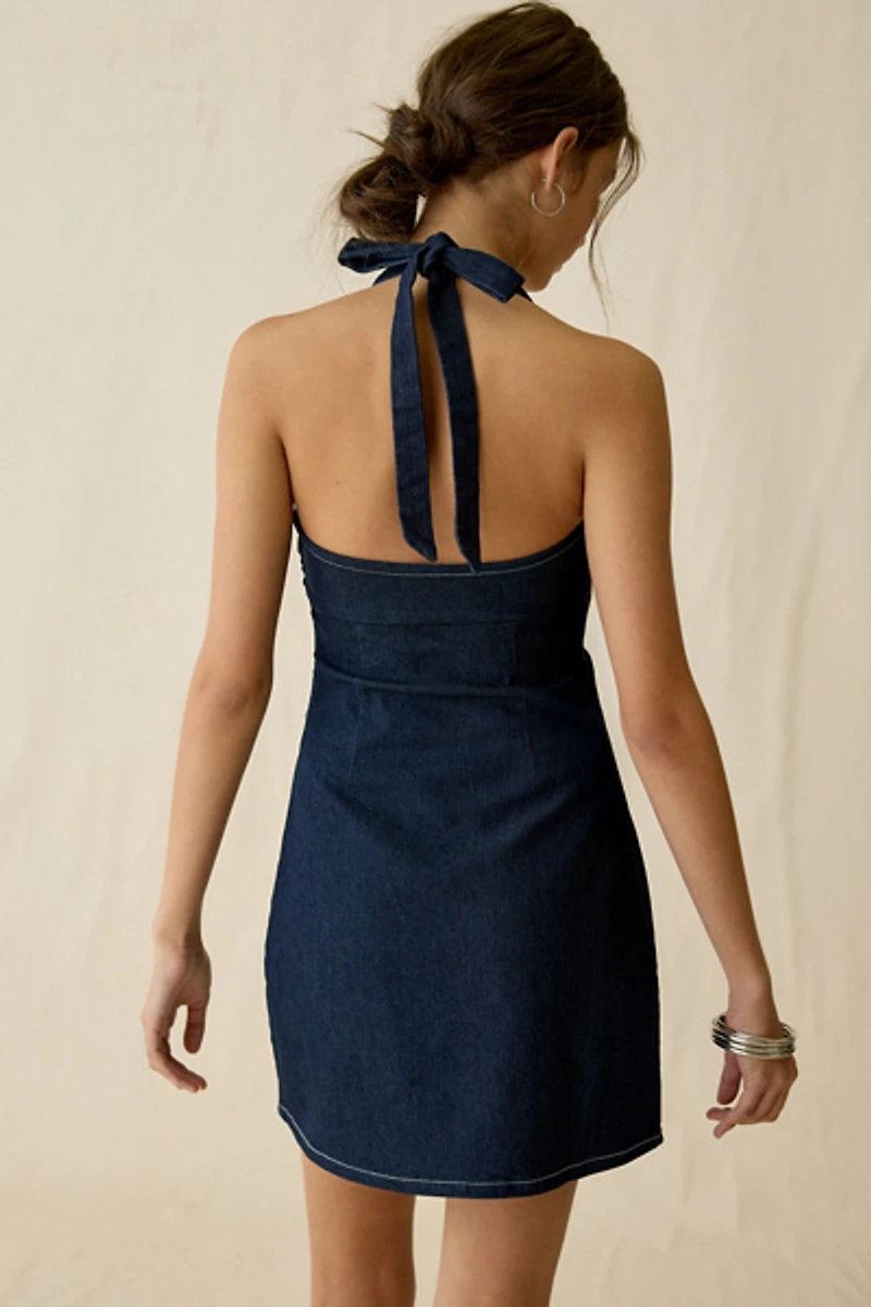 UO Hold Me Close Keyhole Halter Mini Dress