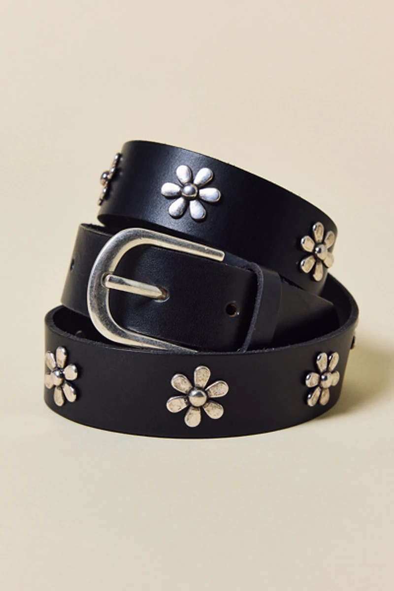 Bloom Flower Studded Leather Belt
