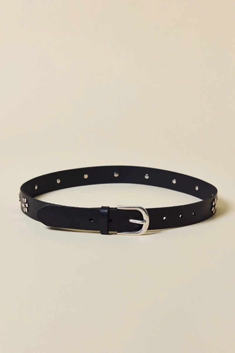 Bloom Flower Studded Leather Belt