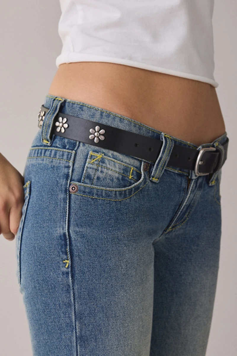 Bloom Flower Studded Leather Belt