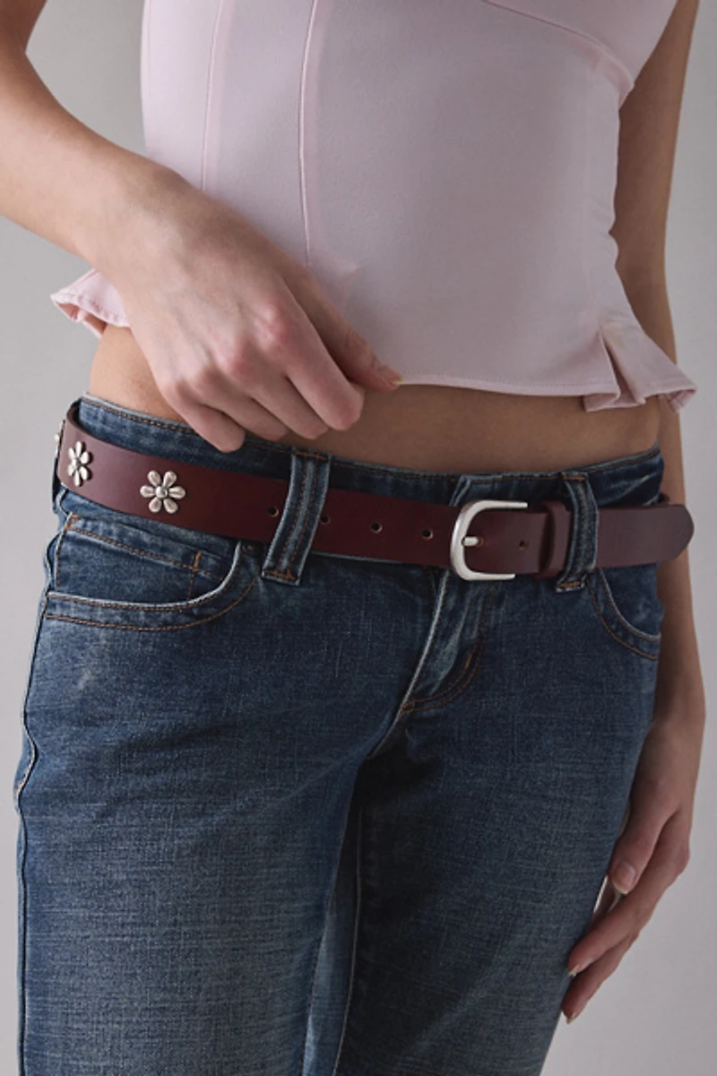 Bloom Flower Studded Leather Belt