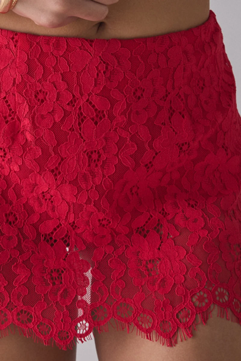 AFRM Presley Sheer Scalloped Lace Mini Skirt