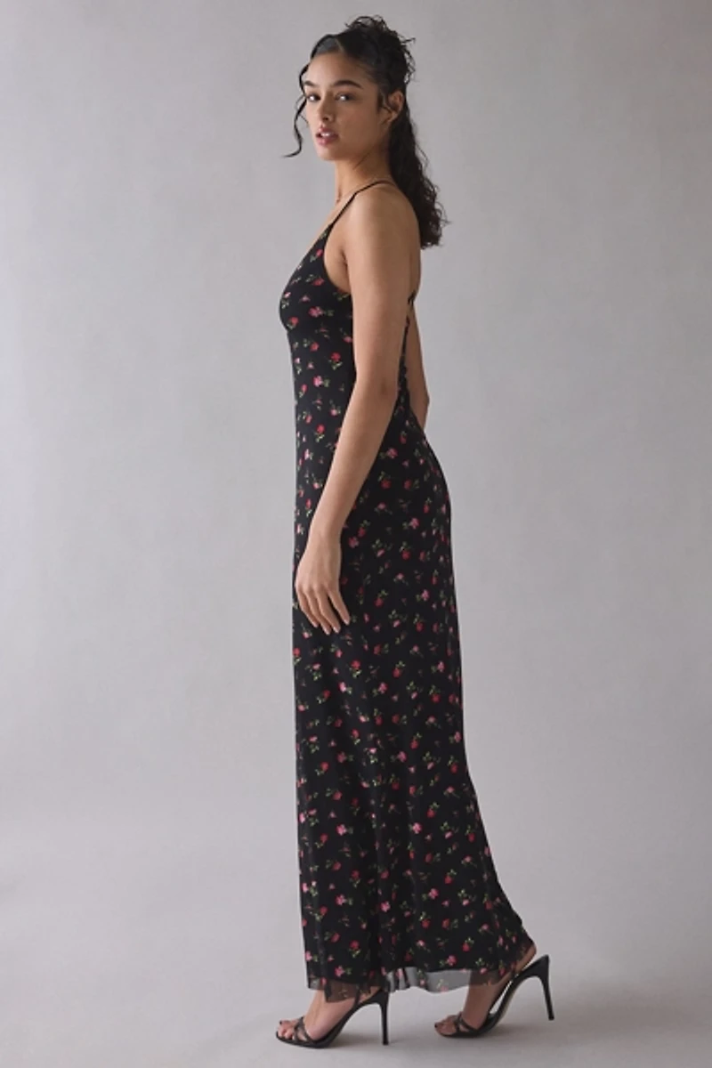 AFRM Romy Rose Ditsy Plunging Mesh Maxi Dress