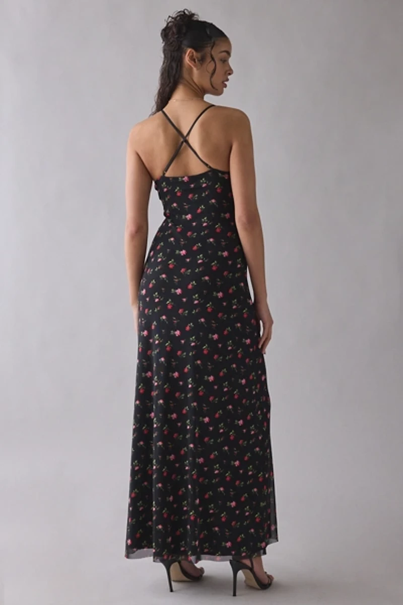 AFRM Romy Rose Ditsy Plunging Mesh Maxi Dress