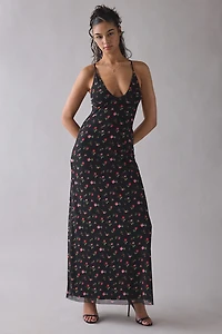 AFRM Romy Rose Ditsy Plunging Mesh Maxi Dress