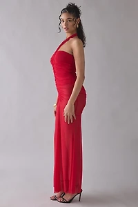 AFRM Sid Kiss Red Sheer Mesh Halter Maxi Dress