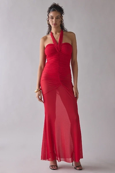 AFRM Sid Kiss Red Sheer Mesh Halter Maxi Dress