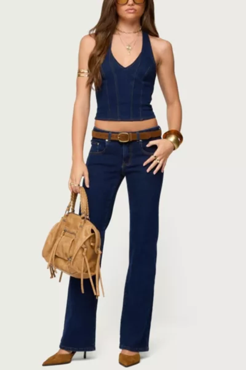 Edikted Jemima Contrast Stitch Low Rise Jeans