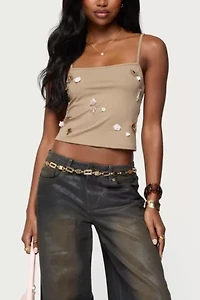 Edikted Malia Flower Applique Tank Top