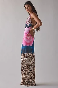 AFRM Paisleigh Animal Block Peony Mesh Halter Maxi Dress