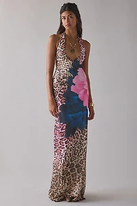 AFRM Paisleigh Animal Block Peony Mesh Halter Maxi Dress