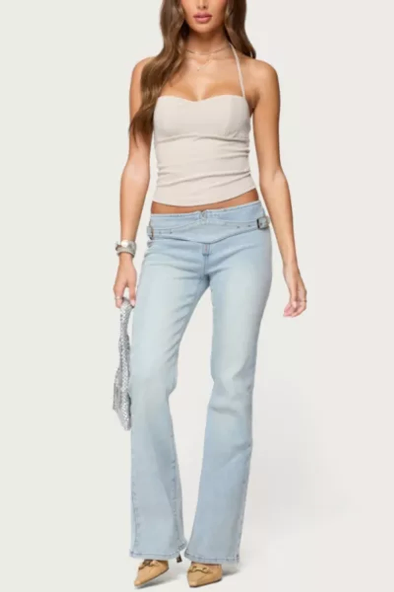 Edikted Kenza Belted Low Rise Flared Jeans