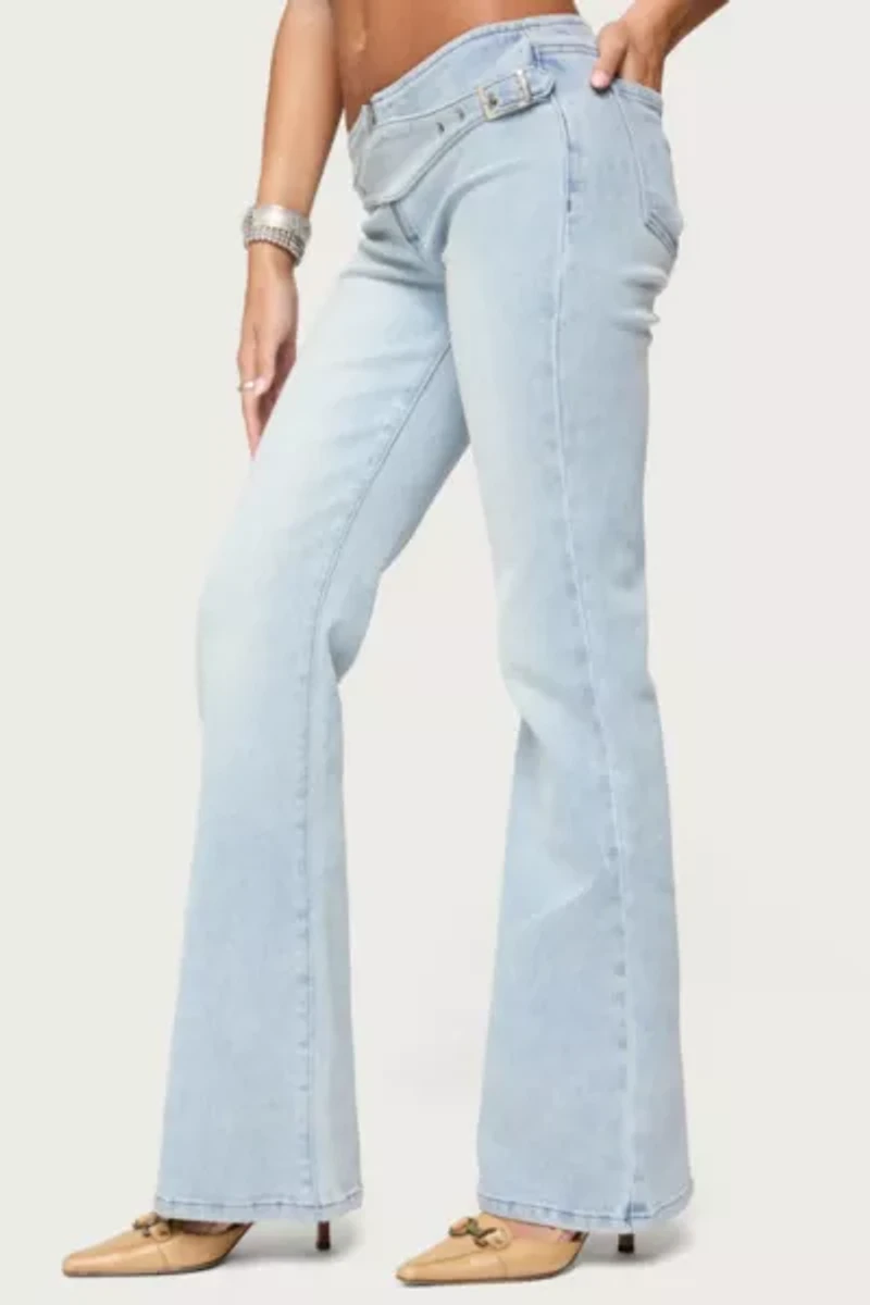 Edikted Kenza Belted Low Rise Flared Jeans