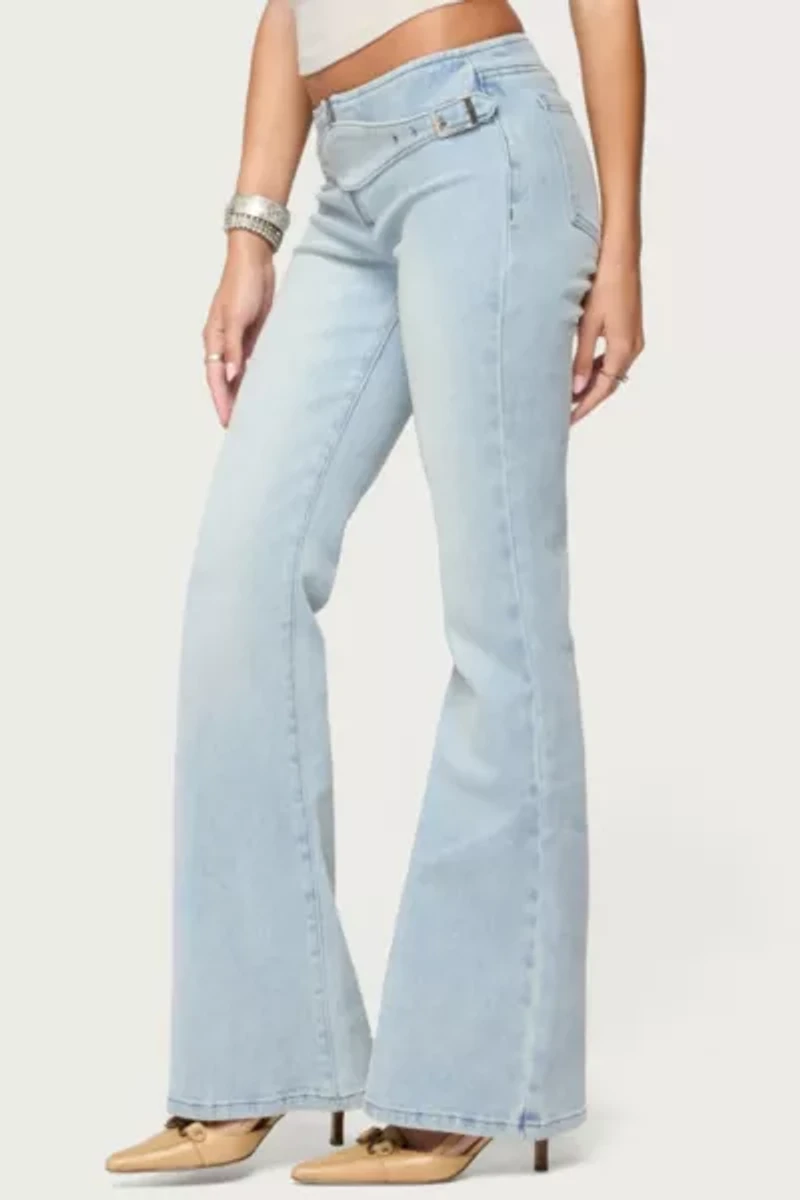 Edikted Kenza Belted Low Rise Flared Jeans