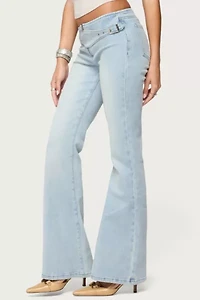 Edikted Kenza Belted Low Rise Flared Jeans