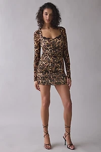 AFRM Maygel Animal Print Mesh Bodycon Mini Dress