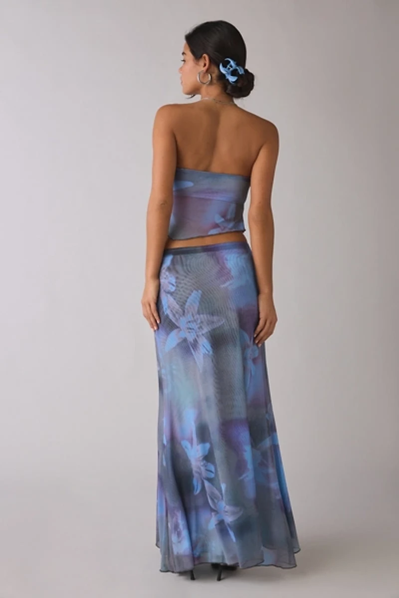 UO Shimmer Haze Printed Mesh Asymmetric Skirt 2-Piece Set