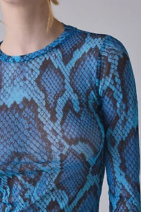 AFRM Kaylee Blue Fish Snake Mesh Long Sleeve Crop Top