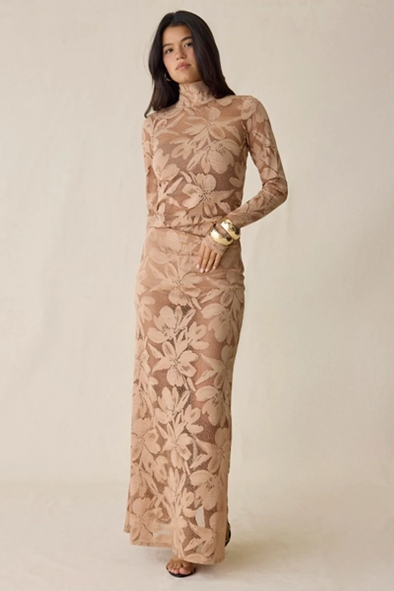 AFRM Zadie Crochet Floral Sheer Lace Long Sleeve Top