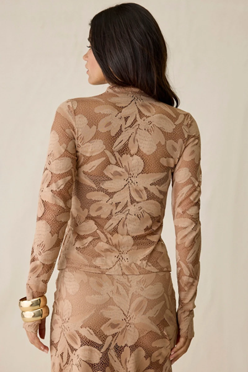 AFRM Zadie Crochet Floral Sheer Lace Long Sleeve Top