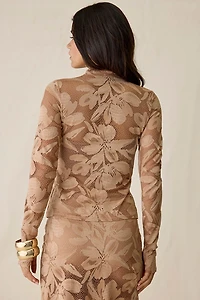 AFRM Zadie Crochet Floral Sheer Lace Long Sleeve Top