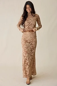 AFRM Tilly Almond Sheer Lace Maxi Skirt