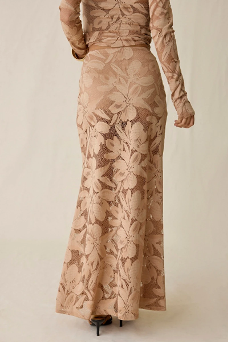 AFRM Tilly Almond Sheer Lace Maxi Skirt