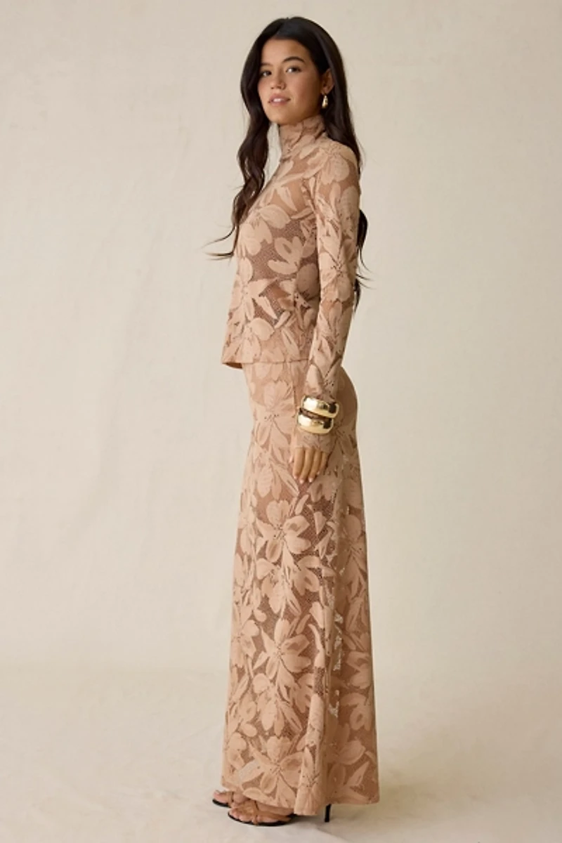 AFRM Tilly Almond Sheer Lace Maxi Skirt