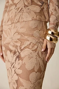 AFRM Tilly Almond Sheer Lace Maxi Skirt