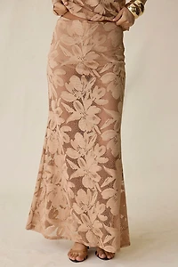 AFRM Tilly Almond Sheer Lace Maxi Skirt