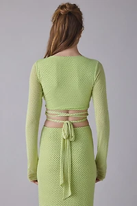 AFRM Halsey Citrus Pin Dot Sheer Mesh Wrap Top