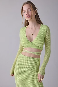 AFRM Halsey Citrus Pin Dot Sheer Mesh Wrap Top