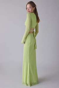AFRM Tegan Citrus Pin Dot Mesh Maxi Skirt