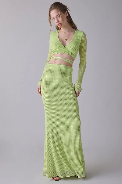 AFRM Tegan Citrus Pin Dot Mesh Maxi Skirt