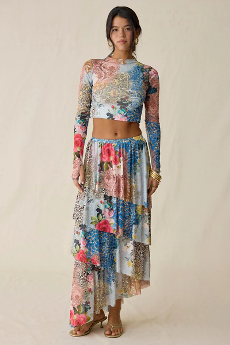 AFRM Loralei Iris Patchwork Mesh Long Sleeve Top