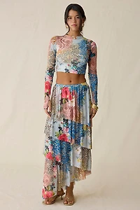 AFRM Loralei Iris Patchwork Mesh Long Sleeve Top