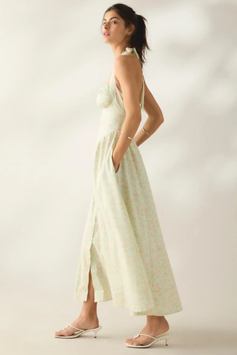 Kimchi Blue Tea Time Basque Waist Halter Midi Dress