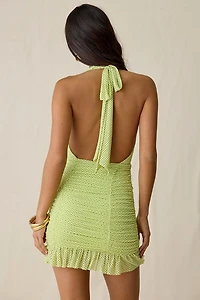 AFRM Mel Mesh Ruched Halter Mini Dress