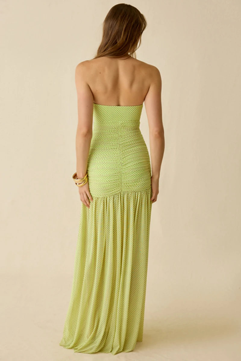 AFRM Denise Ruched Drop Waist Strapless Maxi Dress