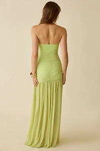 AFRM Denise Ruched Drop Waist Strapless Maxi Dress