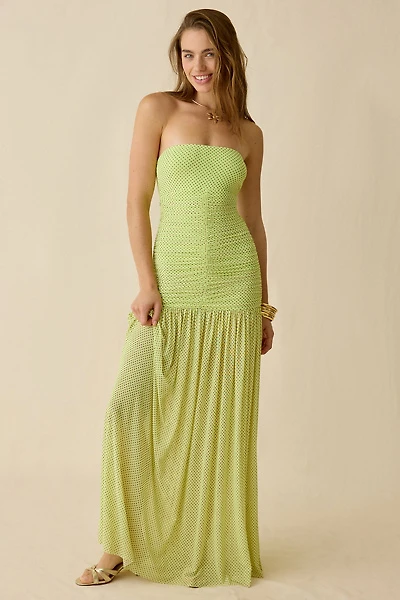 AFRM Denise Ruched Drop Waist Strapless Maxi Dress