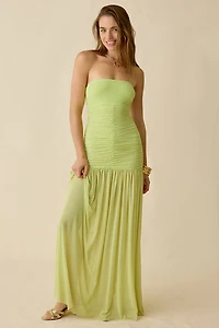 AFRM Denise Ruched Drop Waist Strapless Maxi Dress