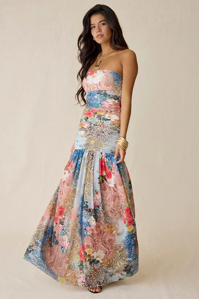 BHLDN Strapless Drop-Waist Fit & Flare Jacquard Maxi Dress | The Summit BHLDN Strapless Drop-Waist Fit & Flare Jacquard Maxi Dress | The Summit