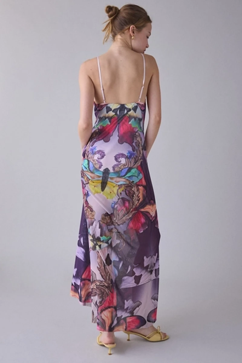 AFRM Rivka Ornate Butterfly Sheer Mesh Maxi Dress