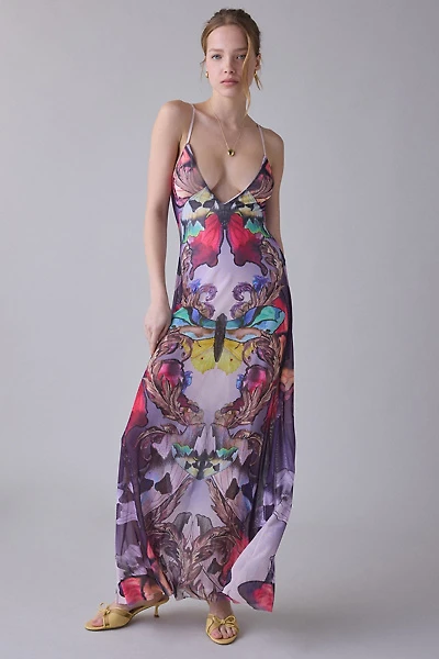 AFRM Rivka Ornate Butterfly Sheer Mesh Maxi Dress