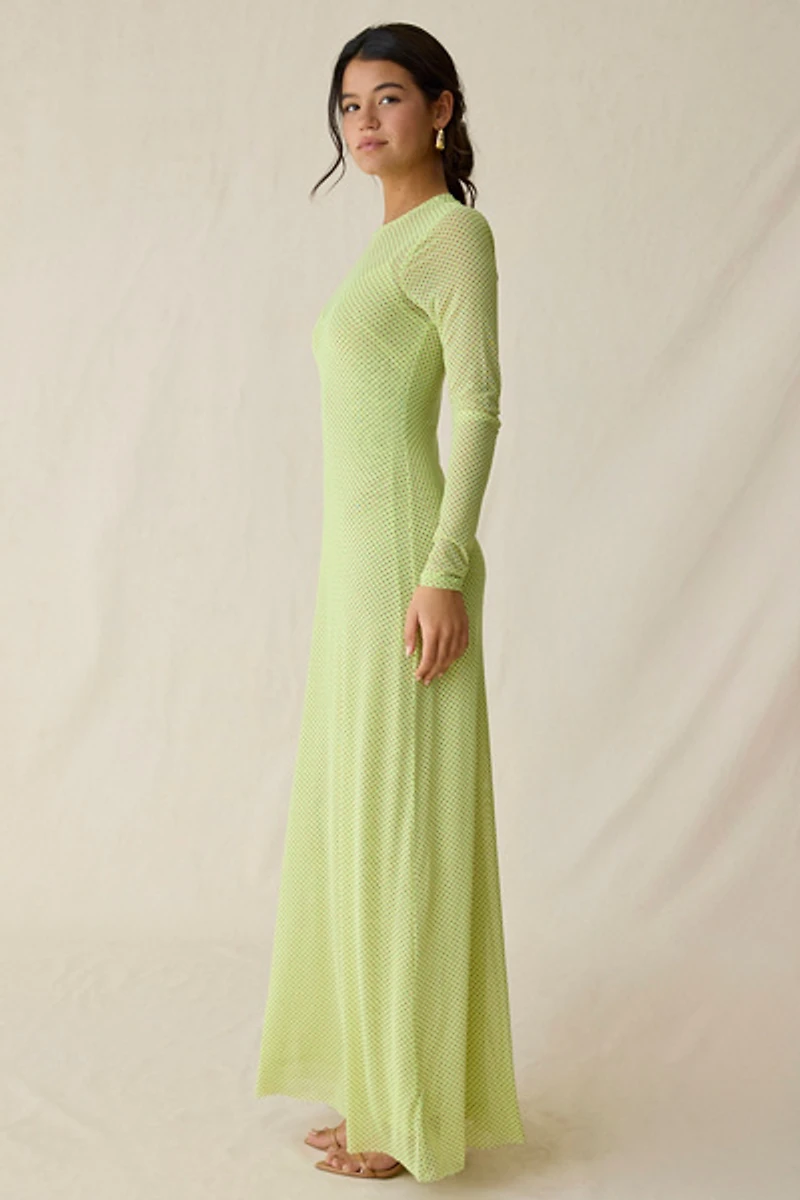 AFRM Paola Lime Clip Dot Long Sleeve Maxi Dress