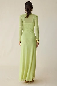 AFRM Paola Lime Clip Dot Long Sleeve Maxi Dress