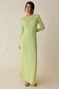 AFRM Paola Lime Clip Dot Long Sleeve Maxi Dress