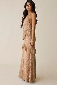 AFRM Athens Almond Crochet Lace Halter Maxi Dress