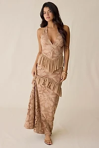 AFRM Athens Almond Crochet Lace Halter Maxi Dress